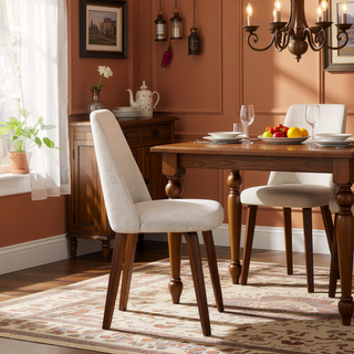 Sunvega Mid-Century Modern Upholstered Dining Chairs with Walnut Wood Legs Set of 2