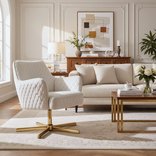 Sunvega Gold and Cream Velvet Contemporary Lounge Chair with 360 Swivel
