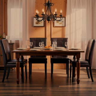 Sunvega Brown Bonded Leather Tufted Back Dining Chairs Set of 2 for Modern Dining