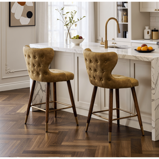 Sunvega Mid-Century Modern Faux Leather Tufted Counter Stool Set with Nailhead Trim
