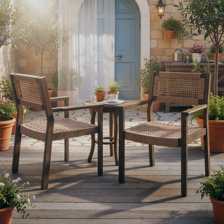 Sunvega Teak and Light Brown Rope Braided Dining Chair Set of 2