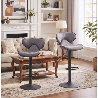 Sunvega Weathered Upholstery Adjustable Swivel Barstool with Chrome Base and Footrest