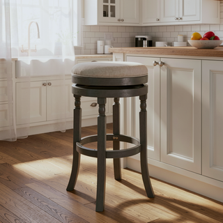 Sunvega 30 Inch Bar Stool with Weathered Gray Finish and Beige Fabric Seat