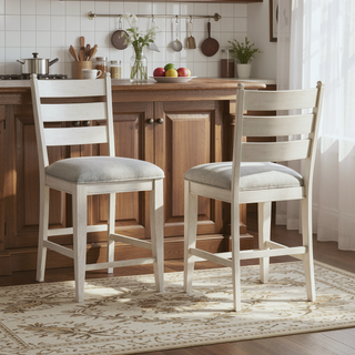 Sunvega Farmhouse Dining Set of 2 Counter Height Chairs with Antique White Finish