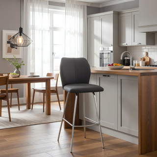 Sunvega Gray Faux Leather Counter Stool with Brushed Stainless Steel Frame 26 Inch