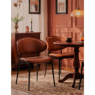 Sunvega Italian Mid-Century Modern Dining Chairs Set of 2 with PU Leather Seating