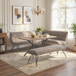 Sunvega Modern Upholstered Dining Bench with Gray Fabric and Hairpin Legs