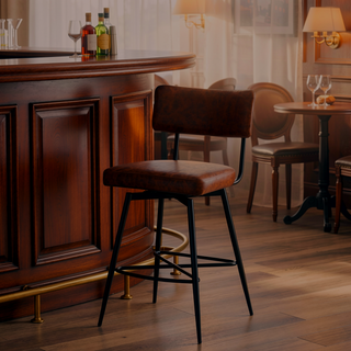 Sunvega Retro Brown Leather Swivel Counter Stools Set of 2 with Iron Frame