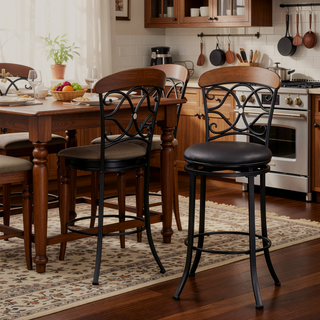 Sunvega Black Metal Frame Swivel Counter Height Chair with Brown Faux Leather Upholstery