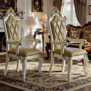 Sunvega Butterscotch and Antique Pearl Tufted Arm Chairs Set of 2 with Queen Anne Legs