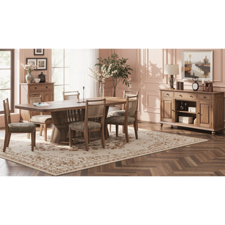 Sunvega Toffee Wood Finish Rope Back Chairs with Camel Upholstered Seats Set of 2