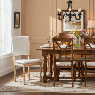 Sunvega Vintage Traditional Upholstered Dining Bench with 6 Solid Wood Legs Natural