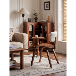 Sunvega Modern Walnut Finish Curved Ergonomic Solid Wood Dining Chairs Set of 2