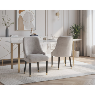 Sunvega Contemporary Gray Upholstered Dining Chairs with Gold Accent and Rounded Back