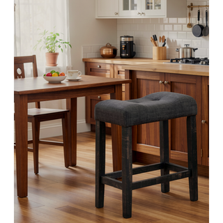 Sunvega Gray Saddle Stool Set with Button Tufted Contoured Seat and Footrests