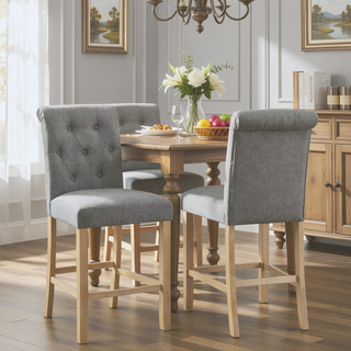Sunvega Gray Counter Height Button Tufted Back Solid Wood Stools Set of 2