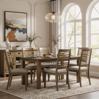 Sunvega Modern Farmhouse Dining Chairs with Latte Upholstery and Ladderback Design