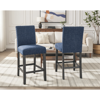 Sunvega Set of 2 Blue Linen Counter Height Stools with Nailhead Trim