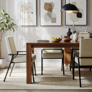 Sunvega Black Powder Coated Metal Base Cream Textured Fabric Upholstered Side Chairs Set of 2
