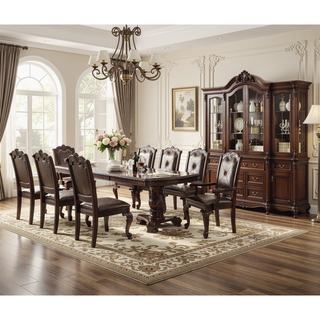 Sunvega Traditional Style Arm Chairs with Luxurious Beige Upholstery and Rich Coffee Brown Finish