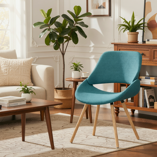 Sunvega Mid Century Modern Bentwood Dining Chair with Denim Blue Upholstery for Kitchen