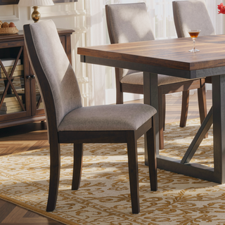 Sunvega Taupe and Espresso Upholstered Dining Chair with Curved Back and Vintage Style