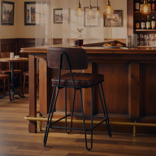 Sunvega Industrial Vintage PU Leather Bar Stools Set of 2 with Backrest
