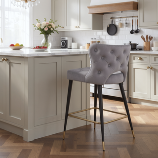 Sunvega Contemporary Velvet Upholstered Counter Height Stool with Gold Tipped Legs