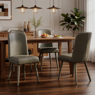 Sunvega Mid-Century Modern Grey Faux Leather Upholstered Dining Side Chairs Set of 2