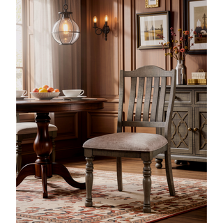 Sunvega Antique Gray Solid Wood Dining Chairs with Gray Fabric Cushion Seats