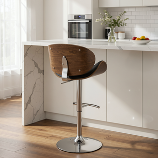 Sunvega Adjustable Bar Stool with Chrome Base and Soft Ecru Leatherette Upholstery