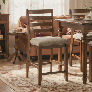 Sunvega Traditional Cherry Finish Wood Frame Counter Height Chairs with Beige Upholstery