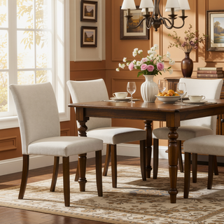 Sunvega Contemporary Upholstered Dining Side Chairs with Curved Back and Brown Wood Legs Set of 2