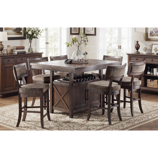 Sunvega Dark Cherry Finish Wood Framed Nailhead Trim Fabric Upholstered Counter Height Chair Set of 2