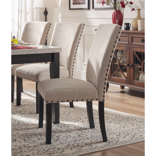 Sunvega Contemporary Linen and Dark Oak Finish Parson Dining Chairs Set of 2