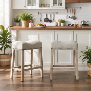Sunvega Gray Upholstered Backless Saddle Seat Counter Stools Set of 2