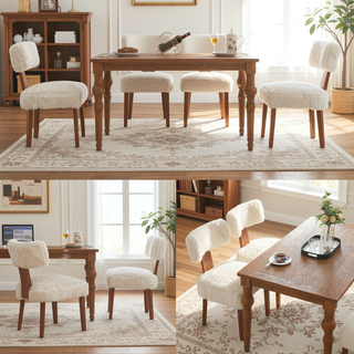 Sunvega Set of 2 Linen Fabric Modern Armless Dining Chairs With Curved Backrest