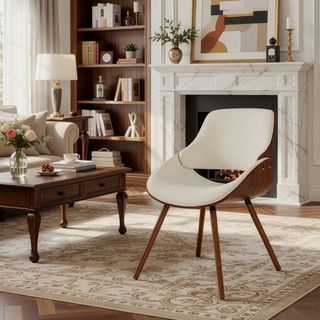 Sunvega Mid Century Modern Bentwood Dining Chair with Wood Back and Linen Look Fabric