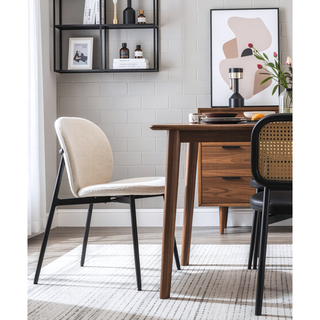 Sunvega White Boucle & Black Finish Side Chair with Padded Seat & Back Cushion