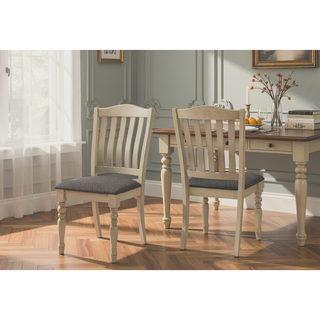 Sunvega Set of 2 Antique Grey Upholstered Dining Chairs with Wood Legs for Kitchen