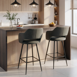 Sunvega Contemporary Black Metal and Grey Faux Leather Counter Stool Set of 2