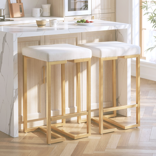 Sunvega Gold Contemporary Glam Counter Stool with White Velvet Cushion Set of 2