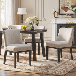 Sunvega Two Piece Solid Wood Dining Chair Set with Textured Fabric Seating