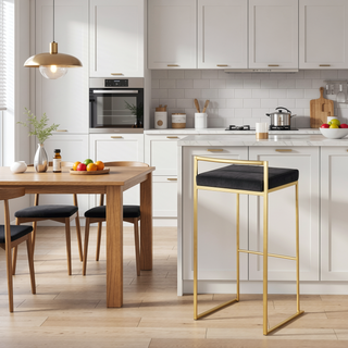 Sunvega Gold and Black Velvet Fully Welded Stackable Padded Barstool Set of 2