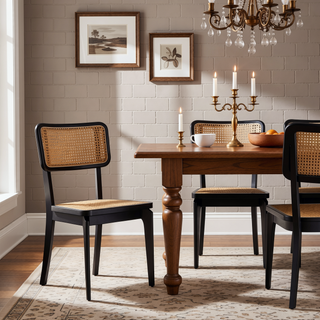 Sunvega Modern Industry Chic Cane Dining Chair Set of 2 for Dining Room