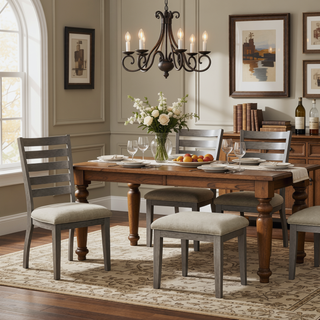 Sunvega Set of Two Gray Ladder Back Side Dining Chairs with Beige Cushioned Seat