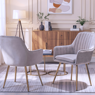 Sunvega Blue Velvet Mid-Back Dining Chairs with Gold Plated Legs for Living Room