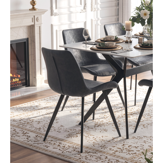 Sunvega Modern Gray Faux Leather Upholstered Dining Chairs with Black Metal Legs