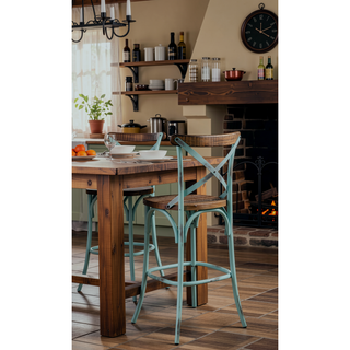 Sunvega Antique Oak Finish Armless Bar Chair with High Backrest and Splayed Metal Legs