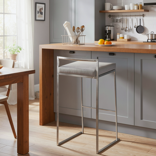 Sunvega Contemporary Stackable Barstool Set of 3 with Grey Faux Leather Cushion